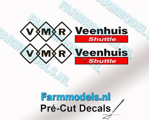 VMR Veenhuis Shuttle Stickerset 40mm breed op Transparant Pr&eacute;-Cut Decals 1:32 Farmmodels.nl