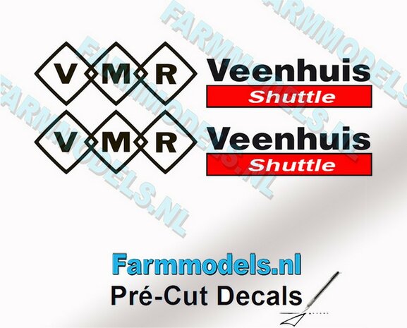 VMR Veenhuis Shuttle Stickerset 50mm breed op Transparant Pr&eacute;-Cut Decals 1:32 Farmmodels.nl