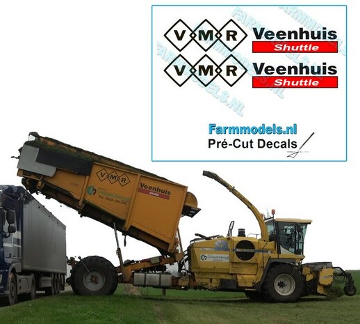VMR Veenhuis Shuttle Stickerset 50mm breed op Transparant Pr&eacute;-Cut Decals 1:32 Farmmodels.nl