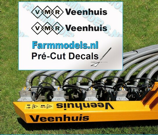 2x VMR Veenhuis 3mm hoog -logo achter elkaar- zwart op Transparant Pr&eacute;-Cut Decals 1:32 Farmmodels.nl