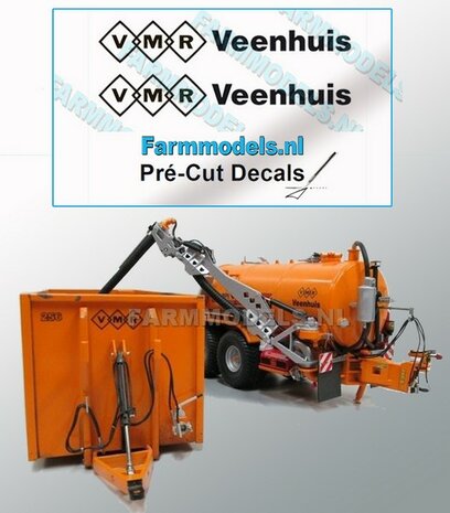 2x VMR Veenhuis 7mm hoog -logo achter elkaar- zwart op Transparant Pr&eacute;-Cut Decals 1:32 Farmmodels.nl