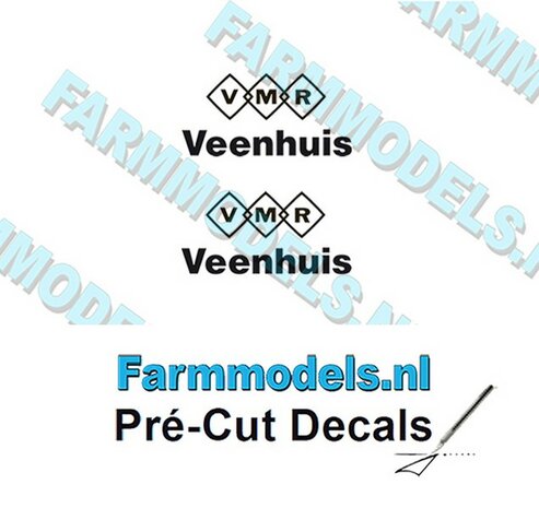 2x VMR Veenhuis 4mm hoog -VMR logo/ Veenhuis onder elkaar- zwart op Transparant Pr&eacute;-Cut Decals 1:32 Farmmodels.nl