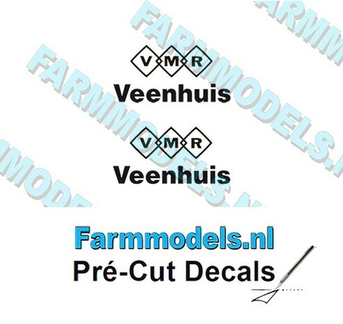 2x VMR Veenhuis 5mm hoog -VMR logo/ Veenhuis onder elkaar- zwart op Transparant Pr&eacute;-Cut Decals 1:32 Farmmodels.nl