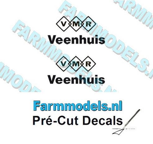 2x VMR Veenhuis 6mm hoog -VMR logo/ Veenhuis onder elkaar- zwart op Transparant Pr&eacute;-Cut Decals 1:32 Farmmodels.nl