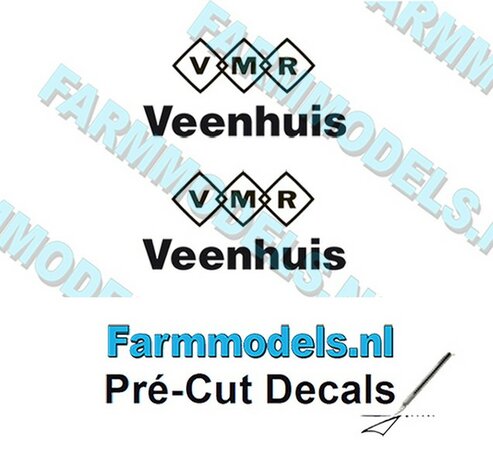 2x VMR Veenhuis 7mm hoog -VMR logo/ Veenhuis onder elkaar- zwart op Transparant Pr&eacute;-Cut Decals 1:32 Farmmodels.nl