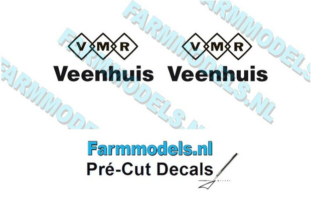 2x VMR Veenhuis 10mm hoog -VMR logo/ Veenhuis onder elkaar- zwart op Transparant Pr&eacute;-Cut Decals 1:32 Farmmodels.nl