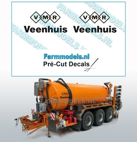 2x VMR Veenhuis 14mm hoog -VMR logo/ Veenhuis onder elkaar- zwart op Transparant Pr&eacute;-Cut Decals 1:32 Farmmodels.nl