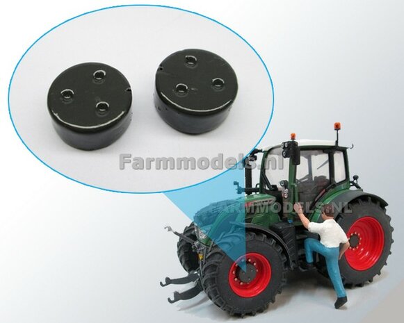 2 Eindkappen Fendt grijs gespoten &Oslash; 10.8 mm Resin, t.b.v. Fendt 516 aluminium vooras velgen 1:32