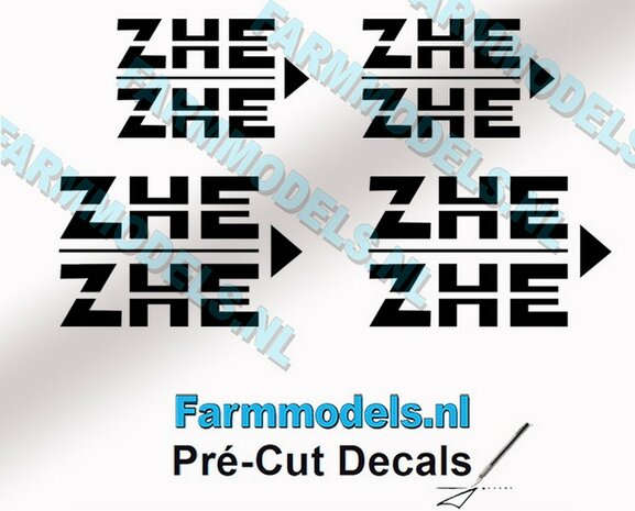 4x ZHE ZWART logo-set geschikt voor o.a. mestcontainer - zwart op Transparant Pr&eacute;-Cut Decals 1:32 Farmmodels.nl