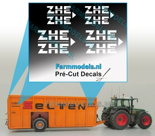 4x ZHE WIT logo-set geschikt voor o.a. mestcontainer - Wit op Transparant Pr&eacute;-Cut Decals 1:32 Farmmodels.nl