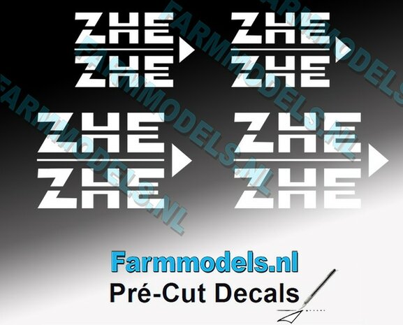 4x ZHE WIT logo-set geschikt voor o.a. mestcontainer - Wit op Transparant Pr&eacute;-Cut Decals 1:32 Farmmodels.nl