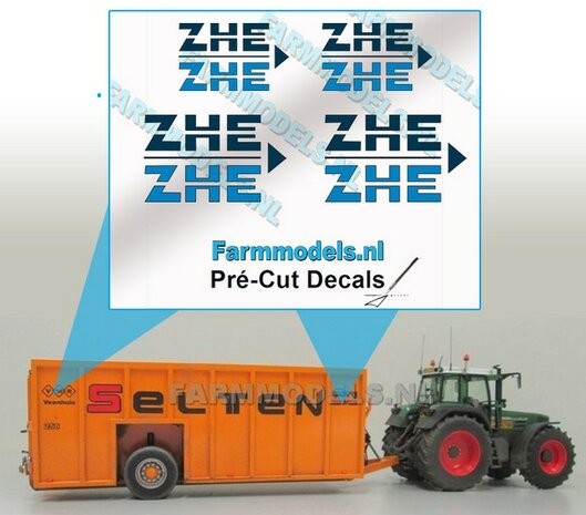 4x ZHE BLAUW logo-set geschikt voor o.a. mestcontainer - Blauw op Transparant Pr&eacute;-Cut Decals 1:32 Farmmodels.nl