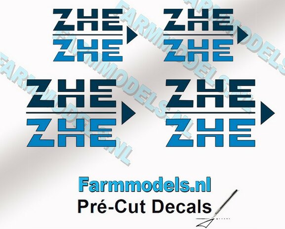 4x ZHE BLAUW logo-set geschikt voor o.a. mestcontainer - Blauw op Transparant Pr&eacute;-Cut Decals 1:32 Farmmodels.nl