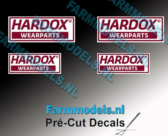 4x HARDOX Wearparts (Hard Slijtvast Staal) stickers Pr&eacute;-Cut Decals 1:32 Farmmodels.nl