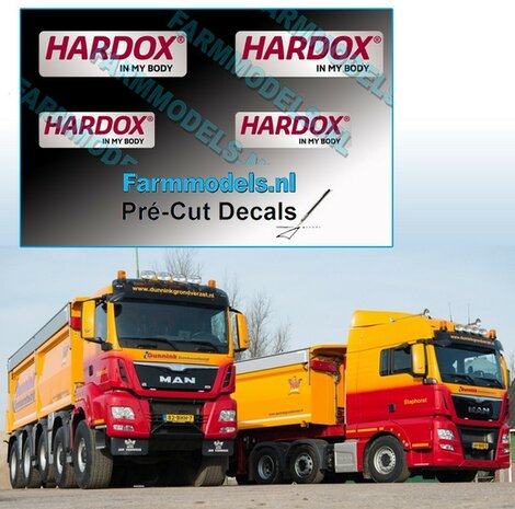 4x HARDOX IN MY BODY (Hard Slijtvast Staal) stickers Pr&eacute;-Cut Decals 1:32 Farmmodels.nl