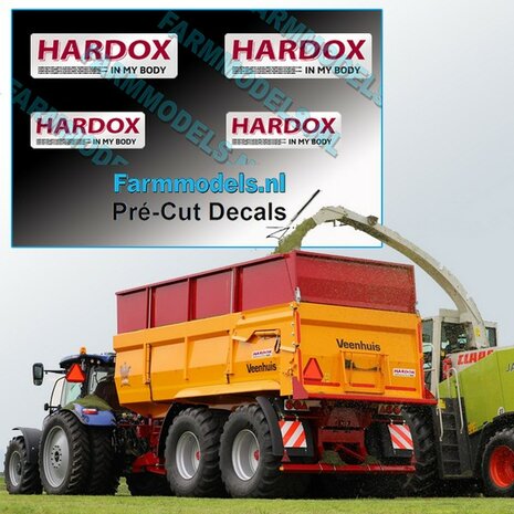 4x HARDOX IN MY BODY met tekst (Hard Slijtvast Staal) stickers Pr&eacute;-Cut Decals 1:32 Farmmodels.nl