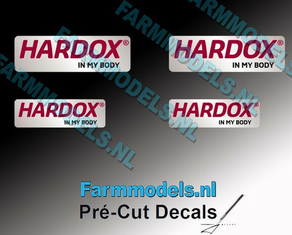 4x HARDOX IN MY BODY (Hard Slijtvast Staal) stickers Pr&eacute;-Cut Decals 1:32 Farmmodels.nl