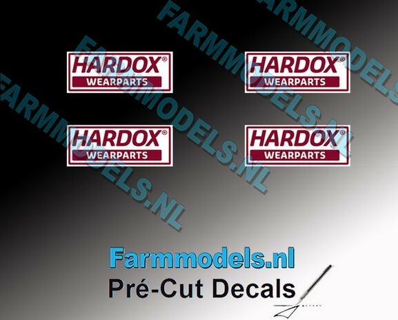 4x HARDOX Wearparts (Hard Slijtvast Staal) 14 mm breed stickers Pr&eacute;-Cut Decals 1:32 Farmmodels.nl
