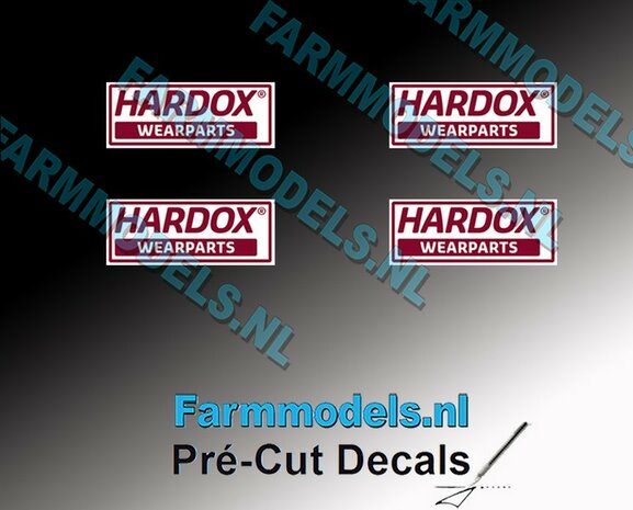 4x HARDOX Wearparts (Hard Slijtvast Staal) stickers Pr&eacute;-Cut Decals 1:32 Farmmodels.nl