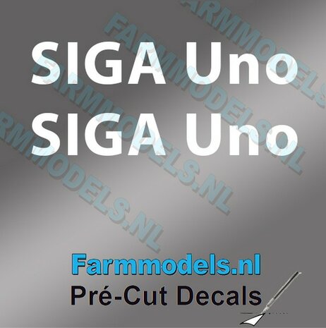 2x SIGA Uno stickers WIT op Transparant 4 mm hoog Pr&eacute;-Cut Decals 1:32 Farmmodels.nl 