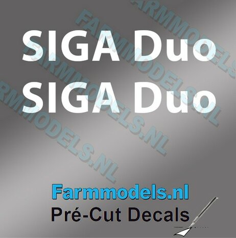 2x SIGA Duo stickers WIT op Transparant 4 mm hoog Pr&eacute;-Cut Decals 1:32 Farmmodels.nl 