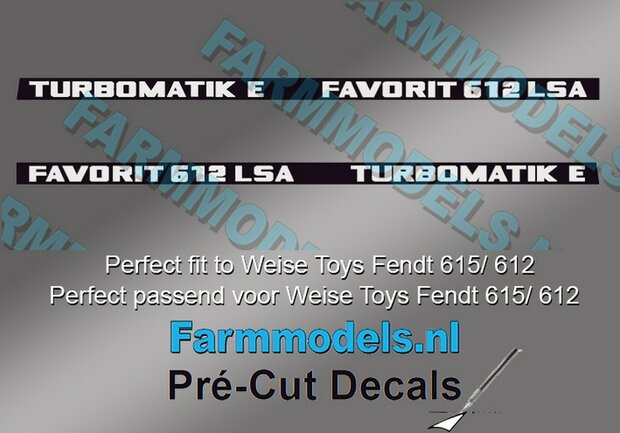 2x FAVORIT 612 LSA TURBOMATIC E type stickers Pr&eacute;-Cut Decals 1:32 Farmmodels.nl 