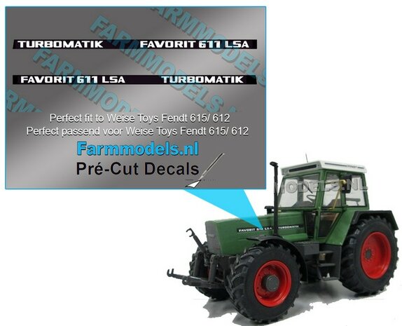 2x FAVORIT 611 LSA TURBOMATIC type stickers Pr&eacute;-Cut Decals 1:32 Farmmodels.nl 