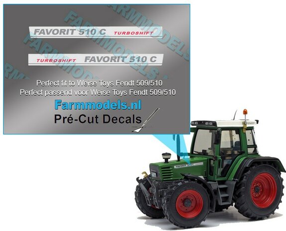 2x FENDT FAVORIT 510C TURBOSHIFT type stickers Pr&eacute;-Cut Decals 1:32 Farmmodels.nl 