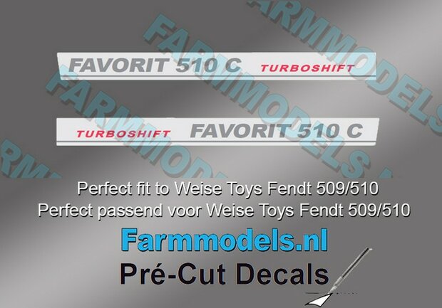 2x FENDT FAVORIT 510C TURBOSHIFT type stickers Pr&eacute;-Cut Decals 1:32 Farmmodels.nl 