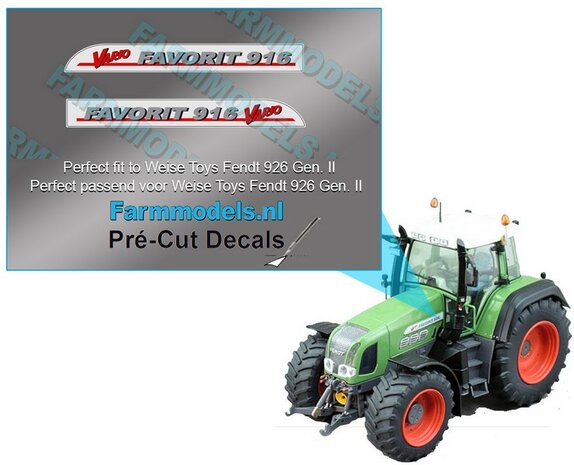 2x FENDT 916 VARIO Gen. II type stickers Pr&eacute;-Cut Decals 1:32 Farmmodels.nl 