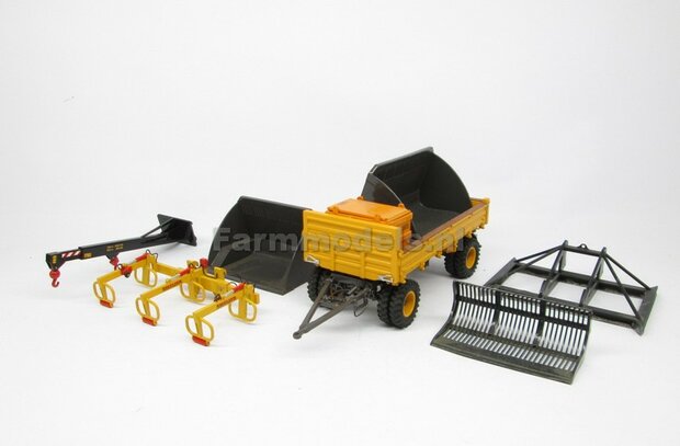 Rebuilt 4-wieler Bakkenwagen DUBBELLUCHT VOLVO GEEL/ GRIJS geschikt voor div. mobiele kranen &amp; shovels 1:32