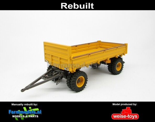 Rebuilt 4-wieler Bakkenwagen DUBBELLUCHT VOLVO GEEL/ GRIJS geschikt voor div. mobiele kranen &amp; shovels 1:32