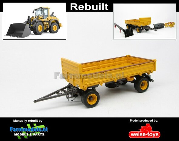 Rebuilt 4-wieler Bakkenwagen ENKELLUCHT VOLVO GEEL/ GRIJS geschikt voor div. mobiele kranen &amp; shovels 1:32