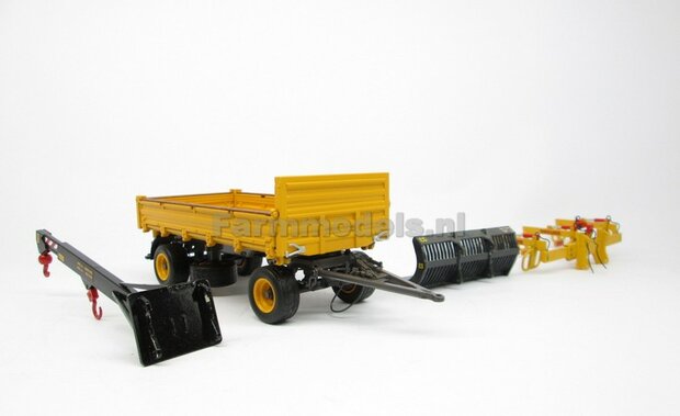 Rebuilt 4-wieler Bakkenwagen ENKELLUCHT VOLVO GEEL/ GRIJS geschikt voor div. mobiele kranen &amp; shovels 1:32