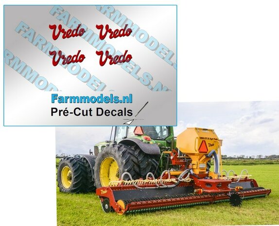 4x Vredo stickers ROOD/ zwarte schaduw op Transparant 2,5 mm hoog Pr&eacute;-Cut Decals 1:32 Farmmodels.nl 