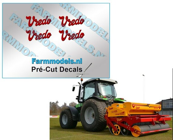 4x Vredo stickers ROOD/ zwarte schaduw op Transparant 3.2 mm hoog Pr&eacute;-Cut Decals 1:32 Farmmodels.nl 