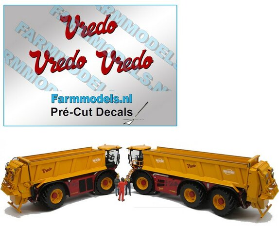 3x Vredo stickers ROOD/ zwarte schaduw op Transparant 6.6 mm hoog Pr&eacute;-Cut Decals 1:32 Farmmodels.nl 