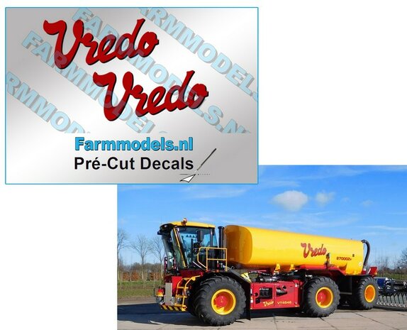 2x Vredo stickers ROOD/ zwarte schaduw op Transparant 13.2 mm hoog Pr&eacute;-Cut Decals 1:32 Farmmodels.nl 