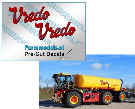 2x Vredo stickers ROOD/ zwarte schaduw op Transparant 17.6 mm hoog Pr&eacute;-Cut Decals 1:32 Farmmodels.nl 