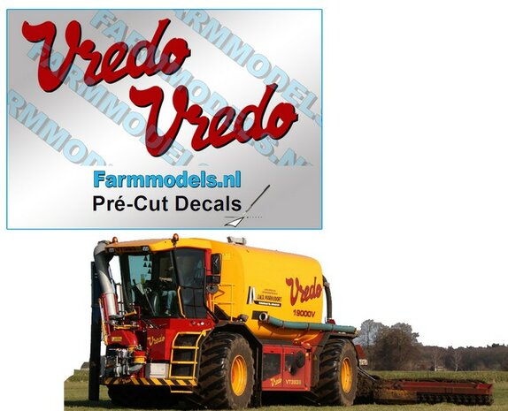 2x Vredo stickers ROOD/ zwarte schaduw op Transparant 22 mm hoog Pr&eacute;-Cut Decals 1:32 Farmmodels.nl 