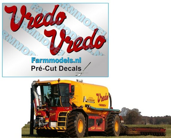 2x Vredo stickers ROOD/ zwarte schaduw op Transparant 26.4 mm hoog Pr&eacute;-Cut Decals 1:32 Farmmodels.nl 