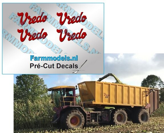 4x Vredo stickers ROOD/ zwarte schaduw op Transparant 4.3 mm hoog Pr&eacute;-Cut Decals 1:32 Farmmodels.nl 