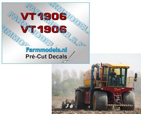2x  VT 1906 (Vredo) stickers ROOD/ zwarte schaduw op Transparant 3.2 mm hoog Pr&eacute;-Cut Decals 1:32 Farmmodels.nl 