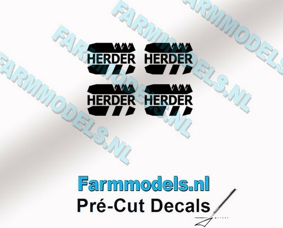4x HERDER Logo stickers 2 mm hoog Pr&eacute;-Cut Decals 1:32 Farmmodels.nl