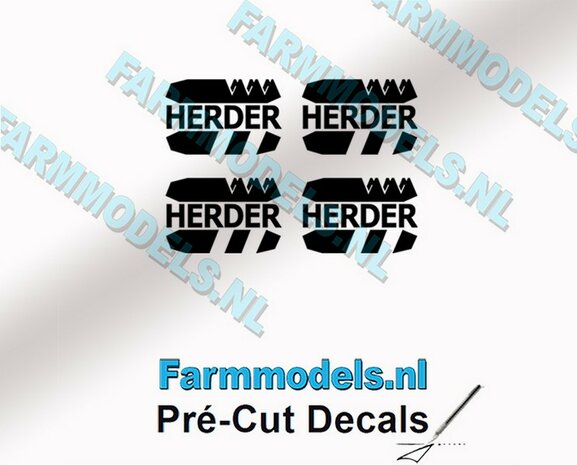 4x HERDER Logo stickers 3 mm hoog Pr&eacute;-Cut Decals 1:32 Farmmodels.nl