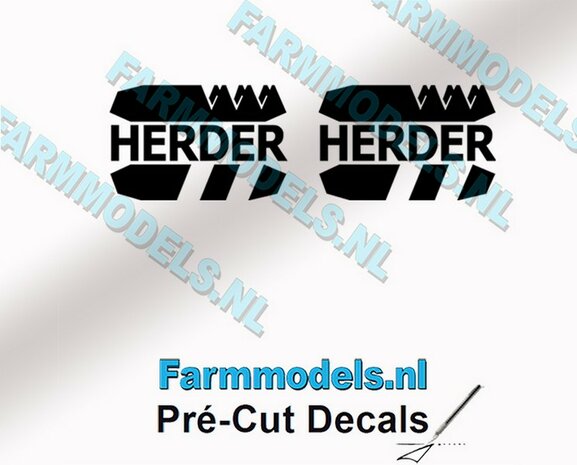 2x HERDER Logo stickers 7 mm hoog Pr&eacute;-Cut Decals 1:32 Farmmodels.nl