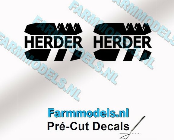 2x HERDER Logo stickers 8 mm hoog Pr&eacute;-Cut Decals 1:32 Farmmodels.nl