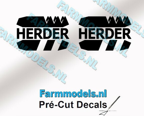 2x HERDER Logo stickers 9 mm hoog Pr&eacute;-Cut Decals 1:32 Farmmodels.nl