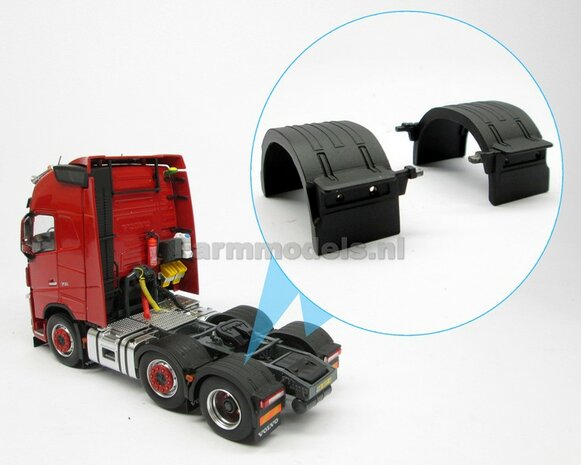 2x Spatborden Zwart Diecast, o.a. geschikt voor de Trekas banden v/d Volvo FH16 Marge Models 1:32