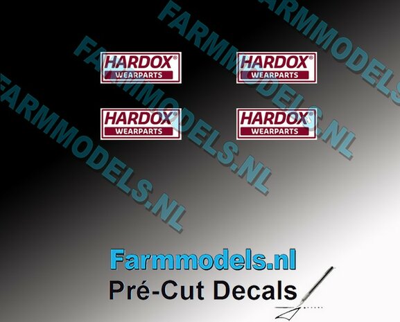 4x HARDOX Wearparts (Hard Slijtvast Staal) 9.25 mm breed stickers Pr&eacute;-Cut Decals 1:32 Farmmodels.nl